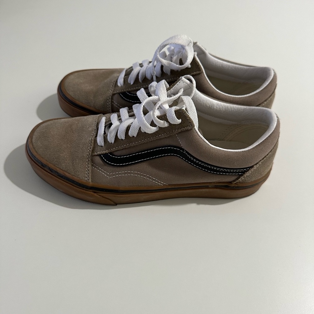Vans Tan and White Old Skool Sneakers